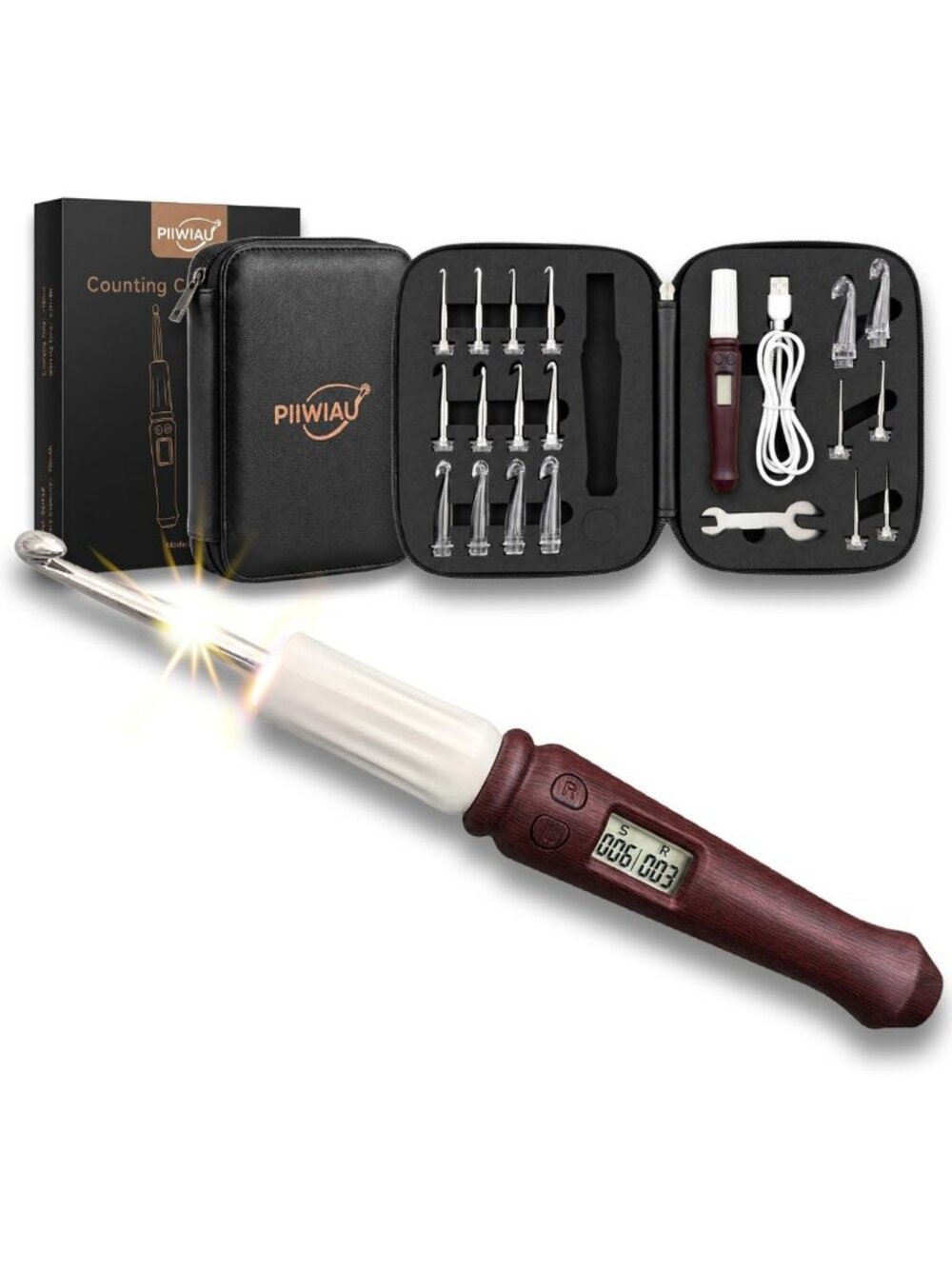 Lighted Crochet Hook Set with Digital Counter - 18 Ergonomic Interchangeable